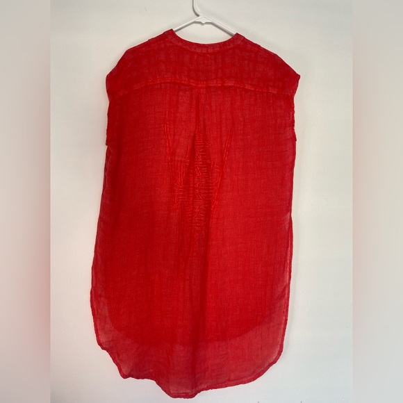 Kyla Seo 100% Linen Button Down Sleeveless Top Orange Red Large Back Embroidery - Picture 3 of 10